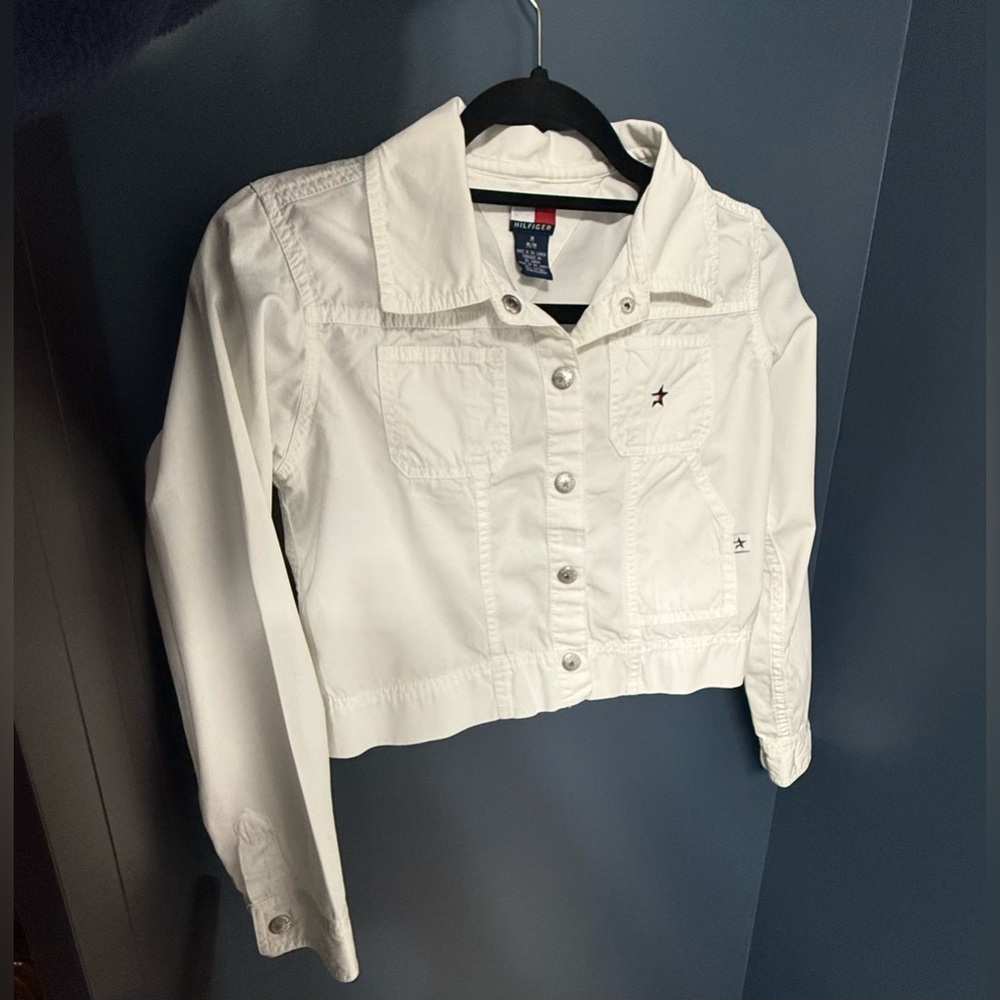 Tommy Hilfiger Cropped Lightweight Jacket White Size M Star Logo Cotton Western